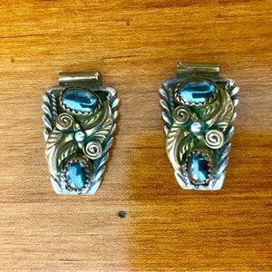 Vintage Native American Sterling Silver, Brass  And Hematite Watch Tips
